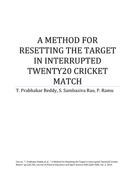 A Method for Resetting the Target in Interrupted Twenty20 Cricket Match T