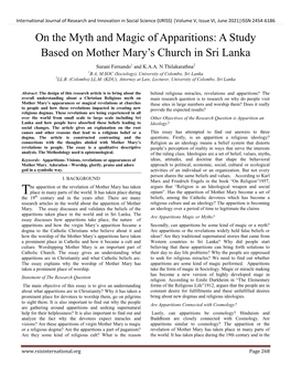 On the Myth and Magic of Apparitions: a Study Based on Mother Mary's Church in Sri Lanka