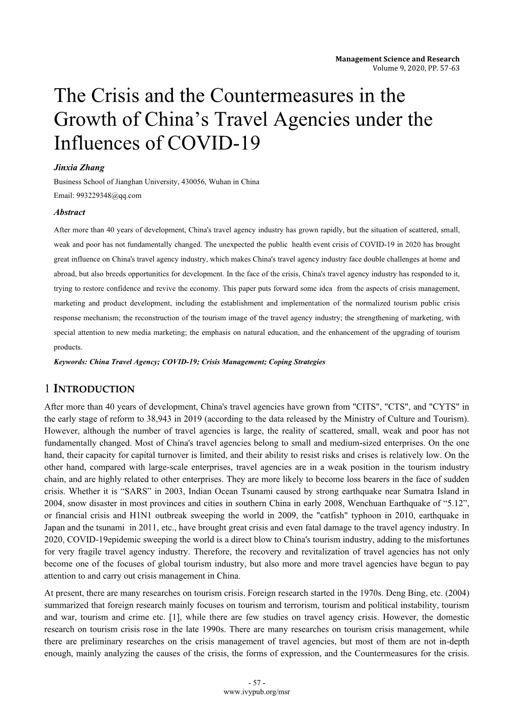 The Crisis and the Countermeasures in the Growth of China's Travel