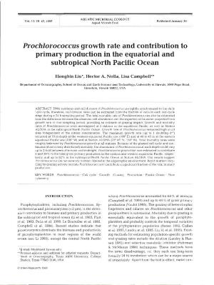 Prochlorococcus Growth Rate and Contribution to Primary Production in the Equatorial and Subtropical North Pacific Ocean