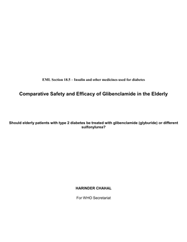 Comparative Safety and Efficacy of Glibenclamide in the Elderly