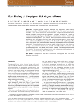 Host Finding of the Pigeon Tick Argas Reflexus