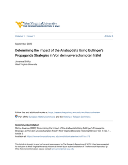 Determining the Impact of the Anabaptists Using Bullinger's
