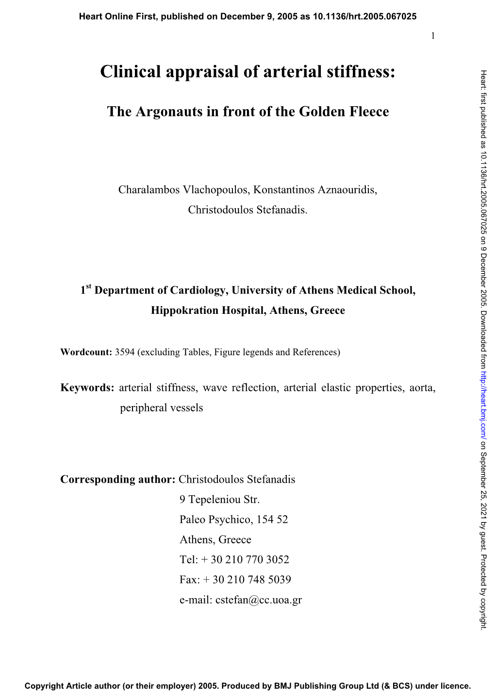 Clinical Appraisal of Arterial Stiffness: Heart: First Published As 10.1136/Hrt.2005.067025 on 9 December 2005