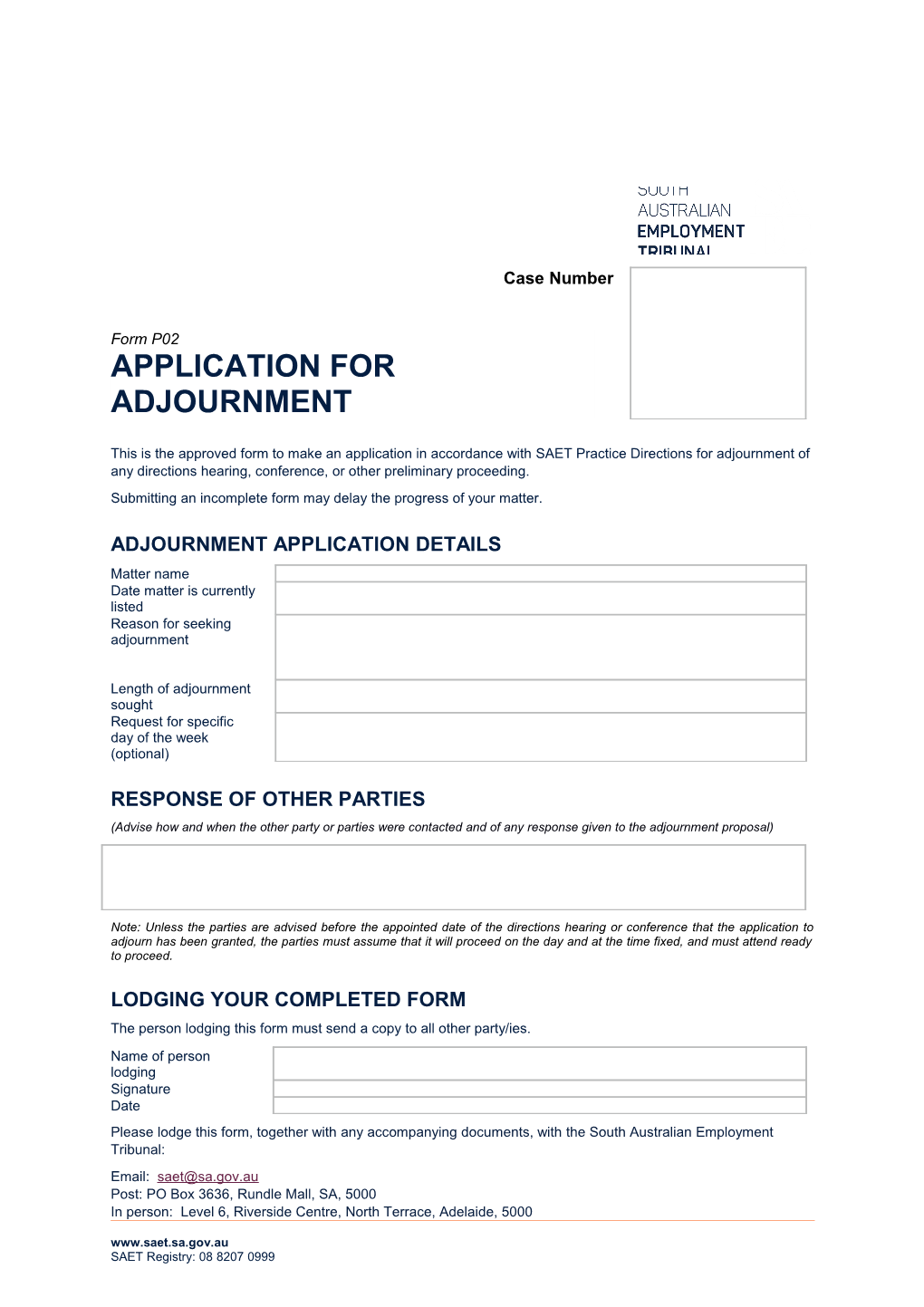 Application for Adjournment