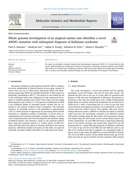 Whole Genome Investigation of an Atypical Autism Case Identifies a Novel ANOS1 Mutation with Subsequent Diagnosis of Kallmann Syndrome