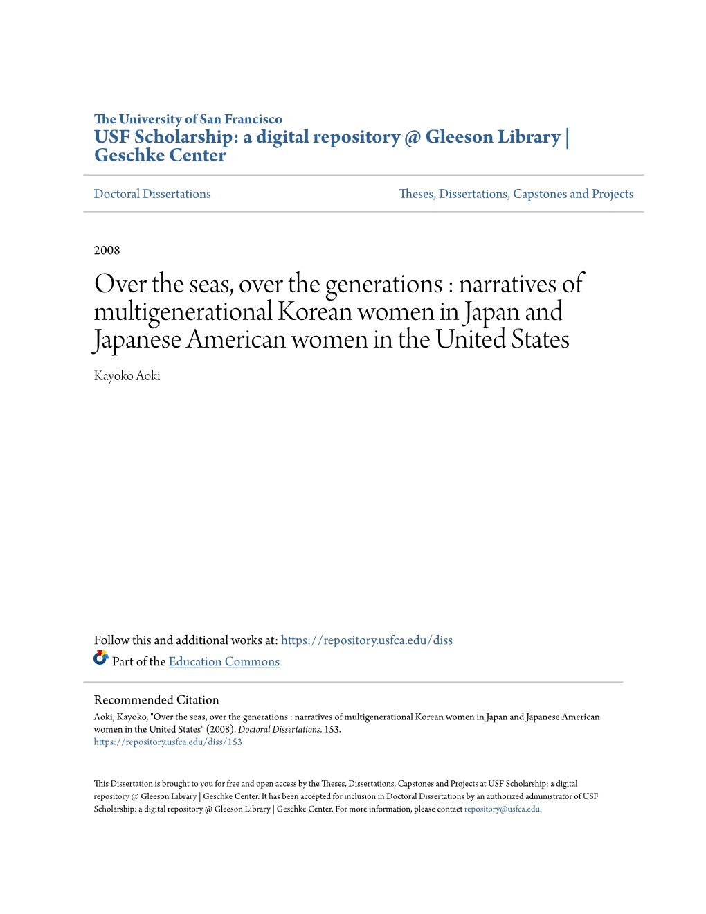 Over the Seas, Over the Generations : Narratives of Multigenerational Korean Women in Japan and 