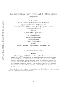 Lacunary Formal Power Series and the Stern-Brocot Sequence
