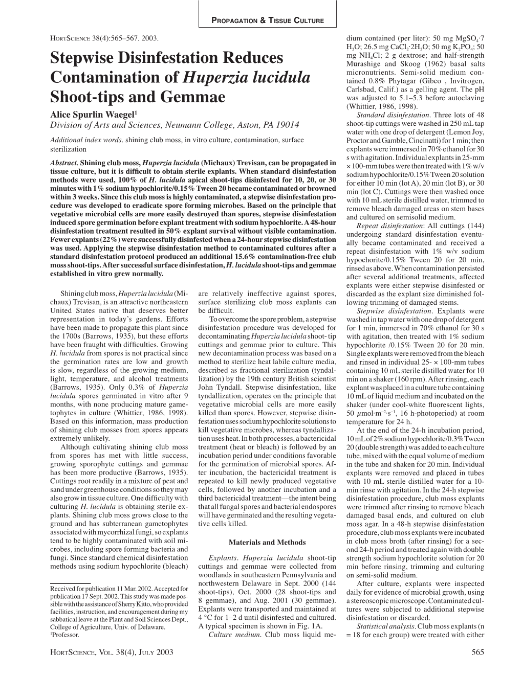 Stepwise Disinfestation Reduces Contamination of Huperzia Lucidula