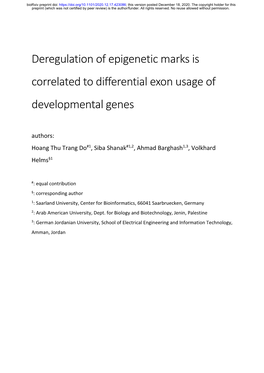 Deregulation of Epigenetic Marks Is Correlated to Differential Exon Usage of Developmental Genes
