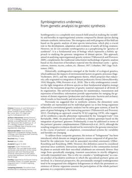 Symbiogenetics Underway: from Genetic Analysis to Genetic Synthesis