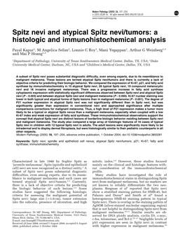 Spitz Nevi and Atypical Spitz Nevi/Tumors: a Histologic and Immunohistochemical Analysis