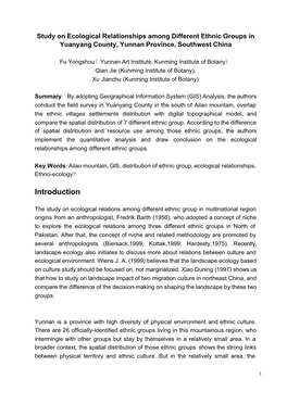 Study on Ecological Relationships Among Different Ethnic Groups in Yuanyang County, Yunnan Province, Southwest China