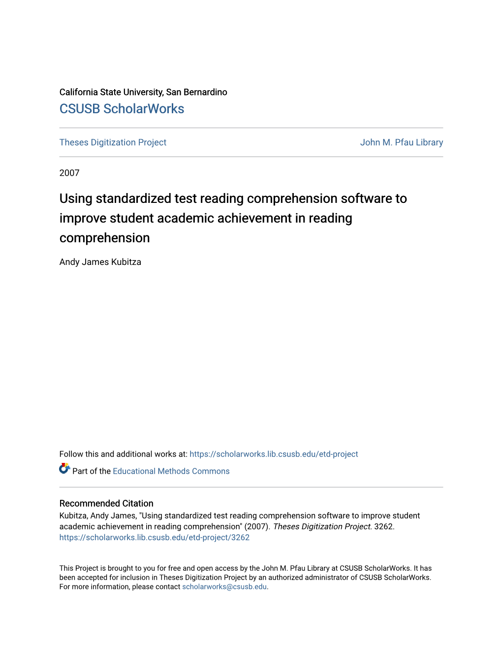 Using Standardized Test Reading Comprehension Software to Improve Student Academic Achievement in Reading Comprehension