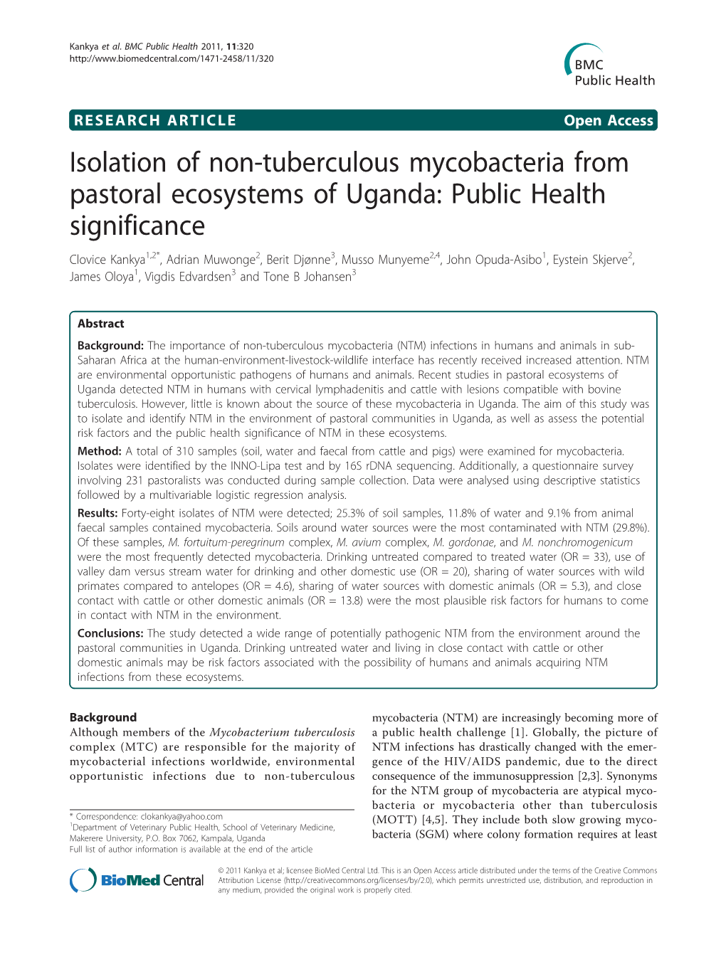 Isolation of Non-Tuberculous Mycobacteria