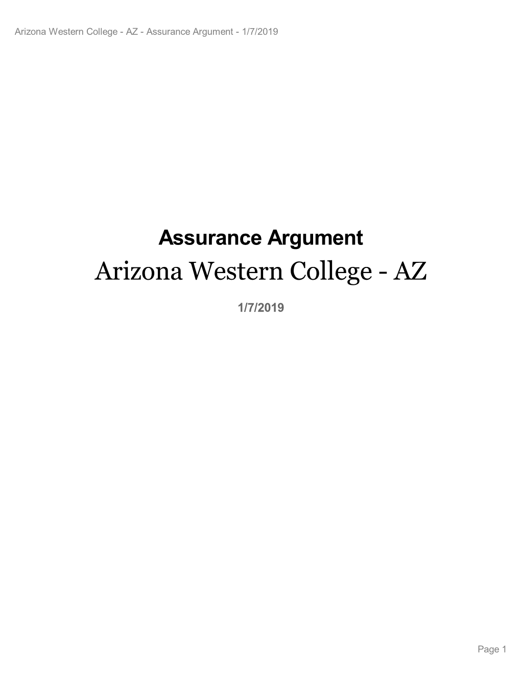 AZ - Assurance Argument - 1/7/2019