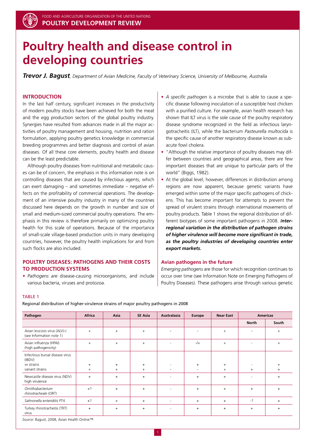 Poultry Health and Disease Control in Developing Countries