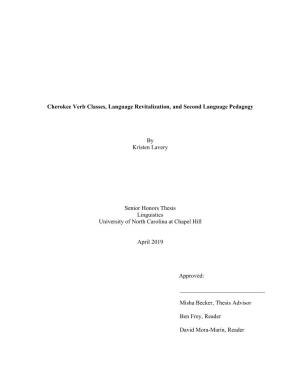 Cherokee Verb Classes, Language Revitalization, and Second Language Pedagogy
