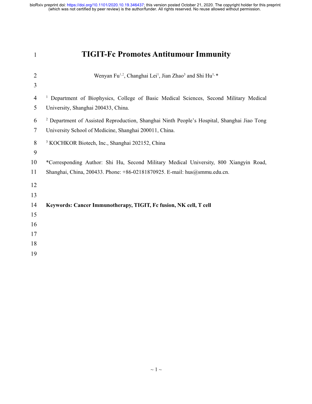 TIGIT-Fc Promotes Antitumour Immunity