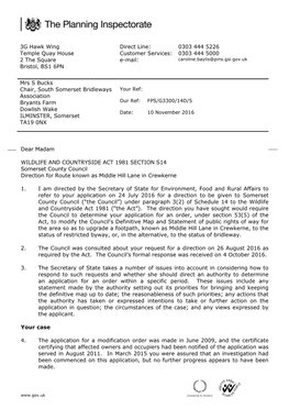 The Planning Inspectorate and Making Orders Where Directions Have Been Issued