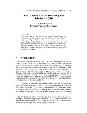 The Israelites in Palestine During the Babylonian Exile