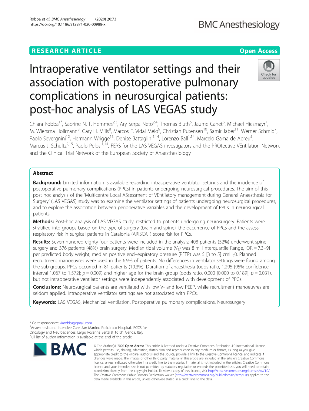 Intraoperative Ventilator Settings and Their Association with Postoperative