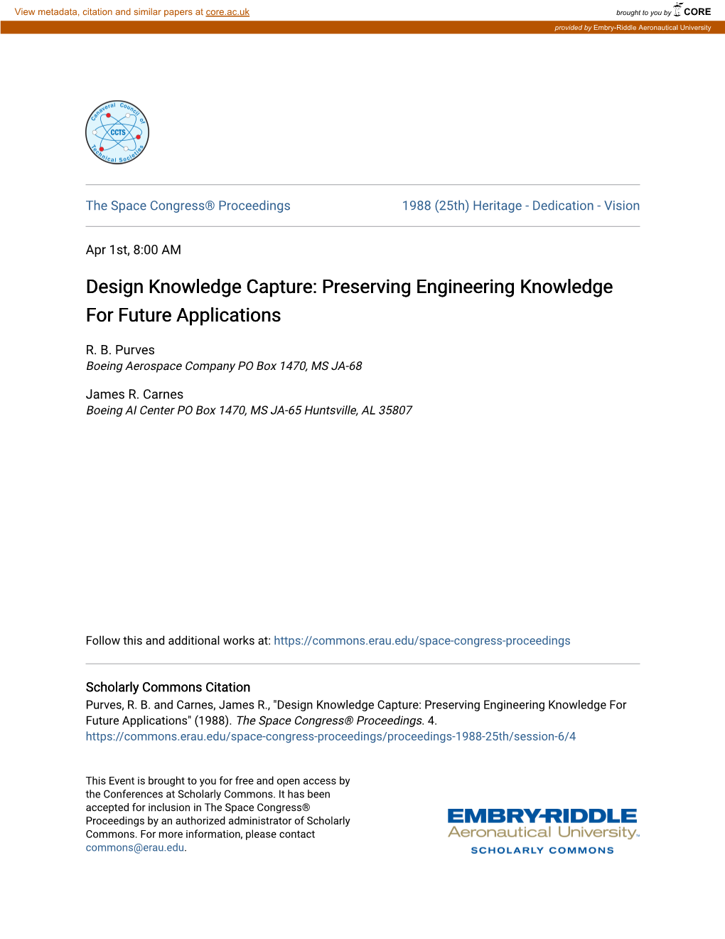 Design Knowledge Capture: Preserving Engineering Knowledge for Future Applications