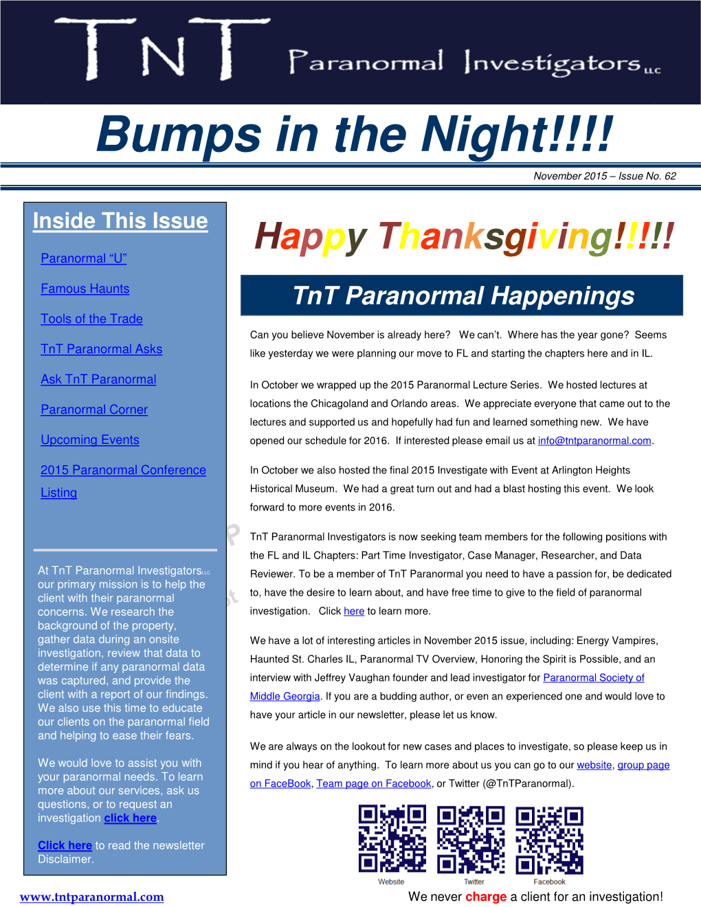 Bumps in the Night!!!! November 2015 – Issue No