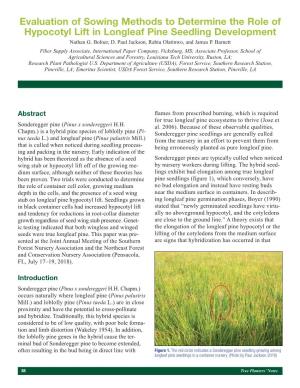 Evaluation of Sowing Methods to Determine the Role of Hypocotyl Lift in Longleaf Pine Seedling Development Nathan G