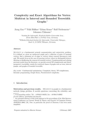 Complexity and Exact Algorithms for Vertex Multicut in Interval and Bounded Treewidth Graphs 1