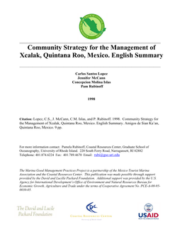 Community Strategy for the Management of Xcalak, Quintana Roo, Mexico. English Summary