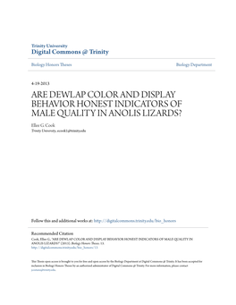 ARE DEWLAP COLOR and DISPLAY BEHAVIOR HONEST INDICATORS of MALE QUALITY in ANOLIS LIZARDS? Ellee G