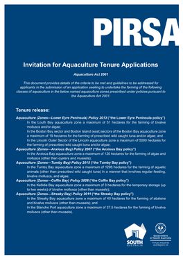 Invitation for Aquaculture Tenure Applications