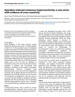 Apixaban-Induced Cutaneous Hypersensitivity: a Case Series with Evidence of Cross-Reactivity