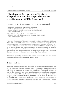 The Deepest Moho in the Western Carpathians and Its Respective Crustal Density Model (CEL12 Section)