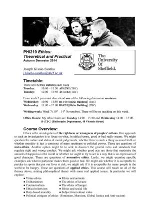 PHI219 Ethics: Theoretical and Practical Autumn Semester 2014