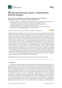 Obesity and Pancreatic Cancer: a Matched-Pair Survival Analysis