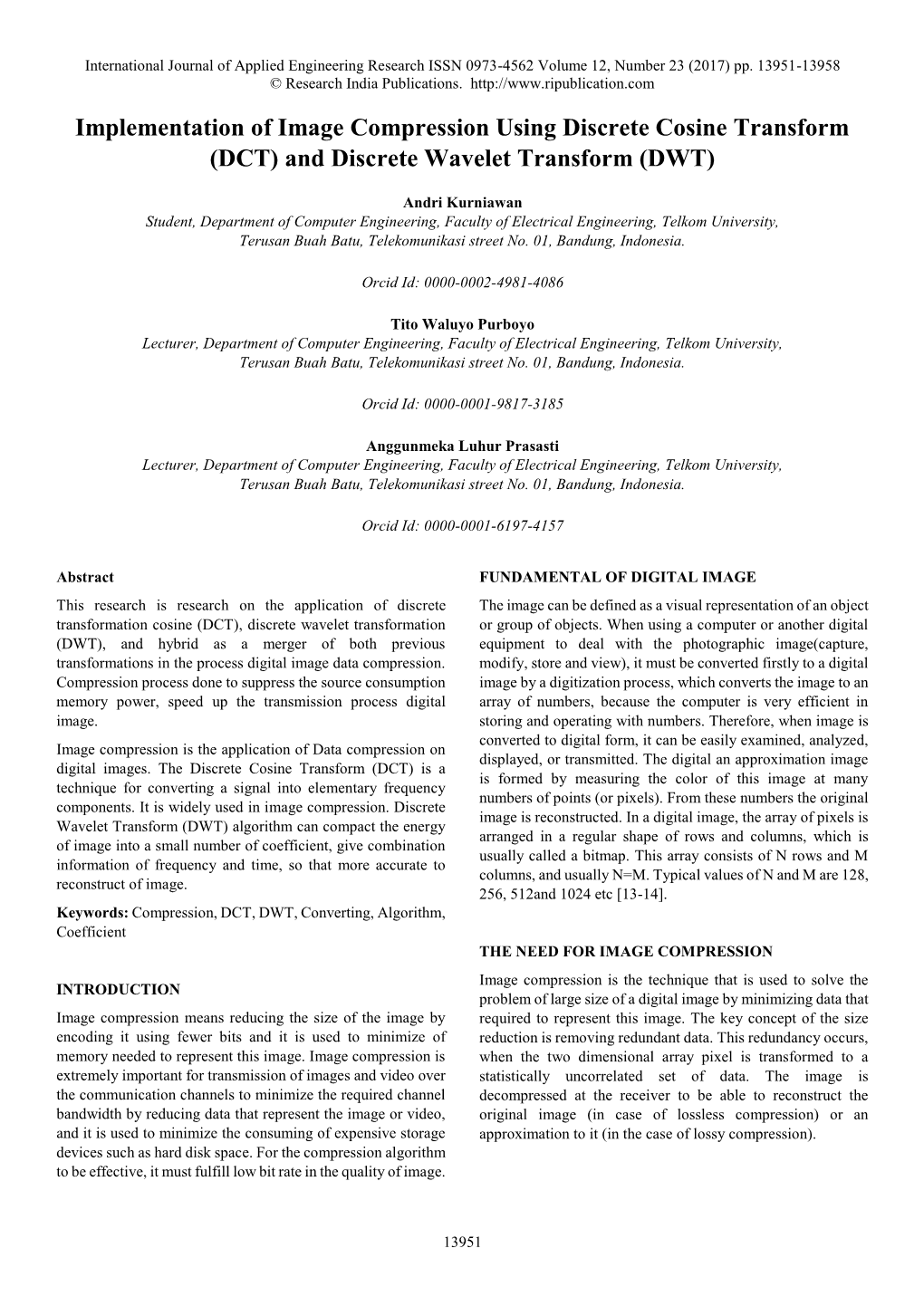 DCT) and Discrete Wavelet Transform (DWT