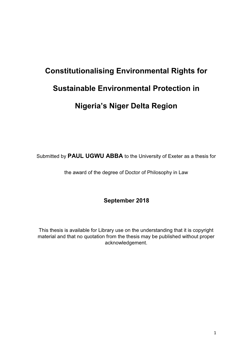 Constitutionalising Environmental Rights for Sustainable