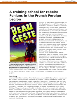 A Training School for Rebels: Fenians in the French Foreign Legion
