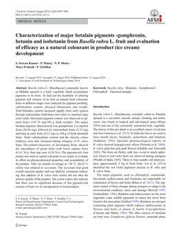 Gomphrenin, Betanin and Isobetanin from Basella Rubra L. Fruit and Evaluation of Efficacy As a Natural Colourant in Product (Ice Cream) Development