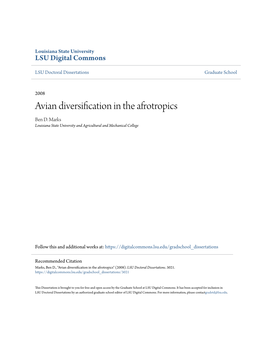 Avian Diversification in the Afrotropics Ben D