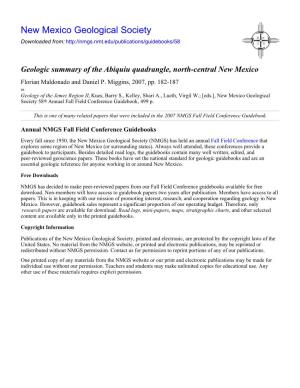 Geologic Summary of the Abiquiu Quadrangle, North-Central New Mexico Florian Maldonado and Daniel P