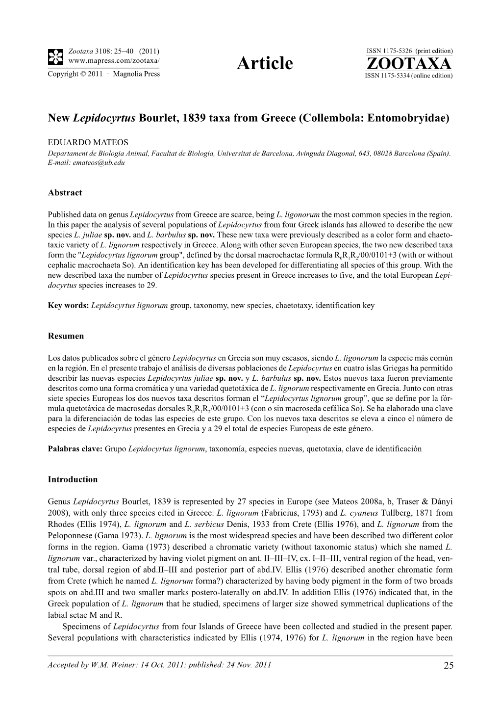 New Lepidocyrtus Bourlet, 1839 Taxa from Greece (Collembola: Entomobryidae)