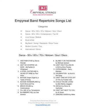 Empyreal Band Repertoire Songs List