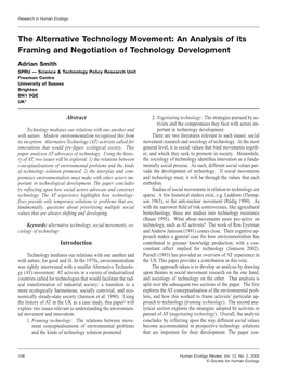 The Alternative Technology Movement: an Analysis of Its Framing and Negotiation of Technology Development