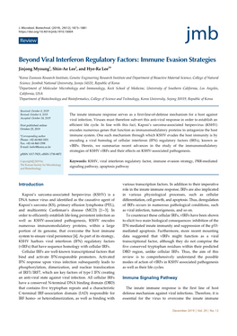 Beyond Viral Interferon Regulatory Factors: Immune Evasion Strategies Jinjong Myoung1, Shin-Ae Lee2, and Hye-Ra Lee3*