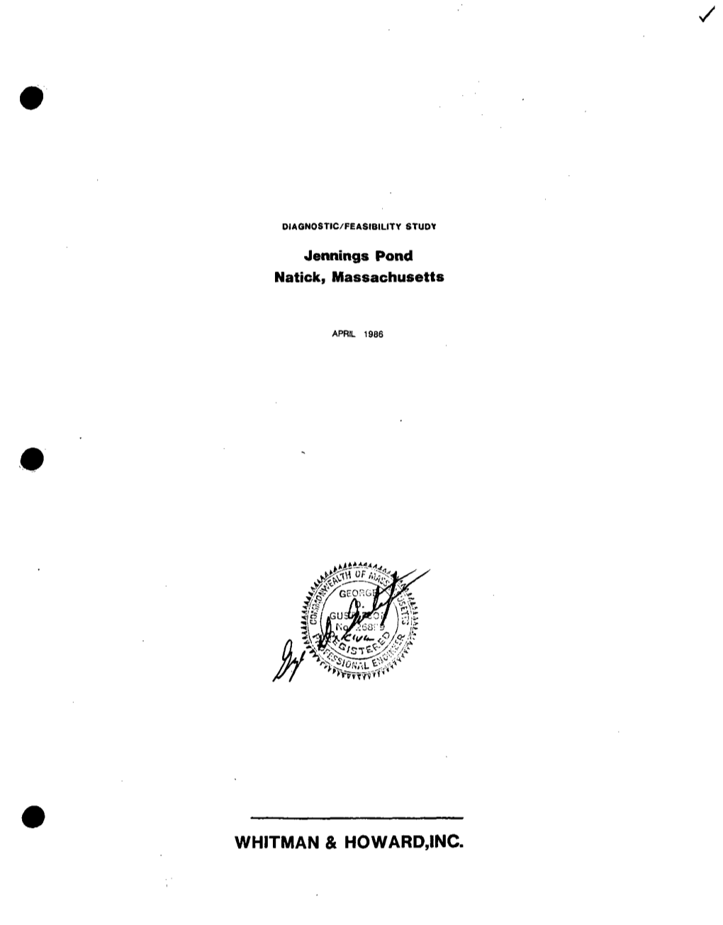 Diagnostic Feasibility Study Jennings Pond Natick