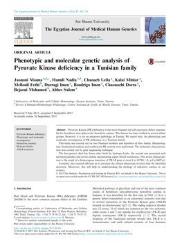 Phenotypic and Molecular Genetic Analysis of Pyruvate Kinase Deﬁciency in a Tunisian Family
