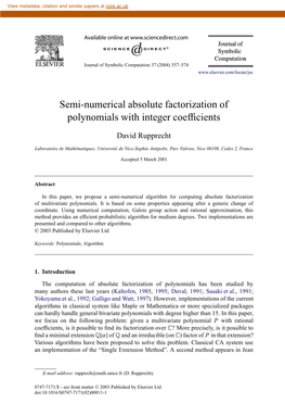 Semi-Numerical Absolute Factorization of Polynomials with Integer Coefﬁcients